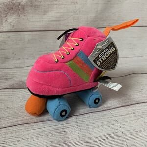 Neon Roller Skate Dog Toy with Squeaker Tug String Chew Puppy Toy by Trusty Pup
